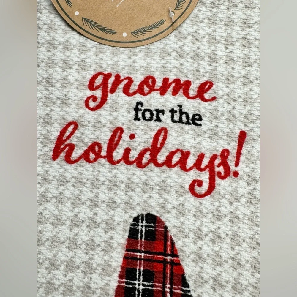 New Christmas Gnome for the Holidays Red & Gray Kitchen Hand Towels Set of 2